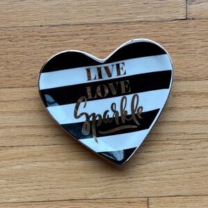 Heart-Shaped Black and White Striped Trinket Dish
